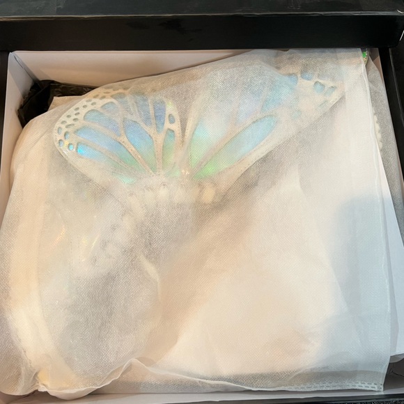 Silver Holographic Metamorphic Butterfly Boots with Wings - Club Exx - Picture 9 of 10